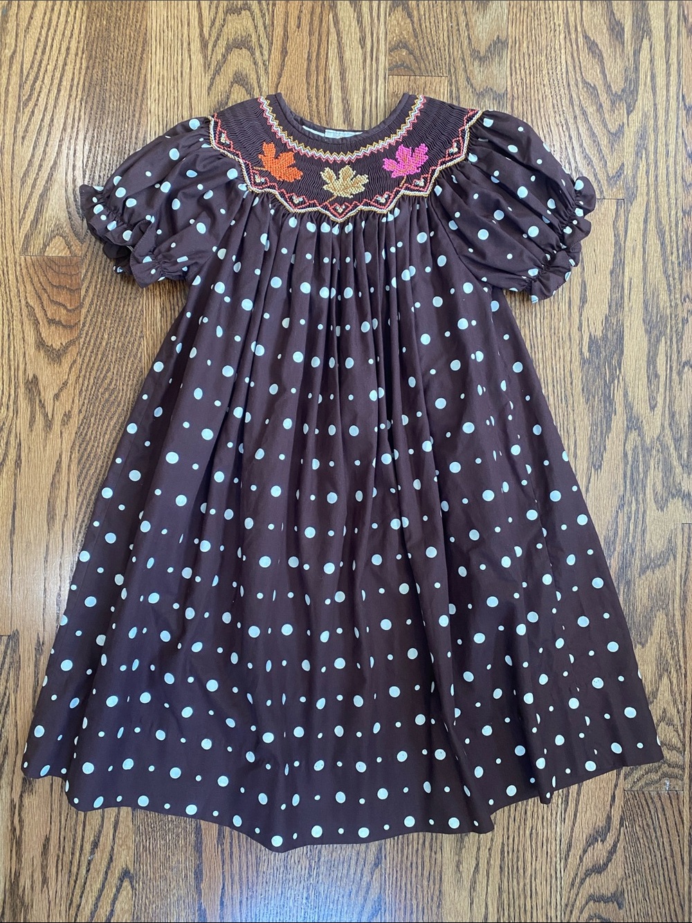Girls Rosalina Collection brown smocked bishop dress, size 4T. Like new